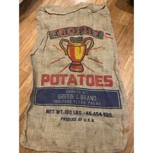 Vintage Trophy potatoes burlap bag.